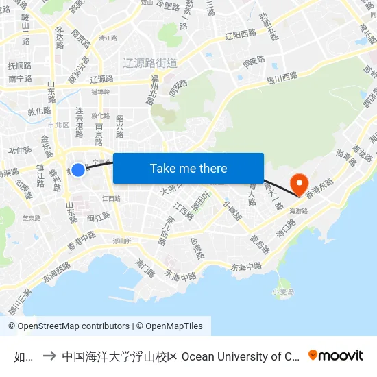 如东路 to 中国海洋大学浮山校区 Ocean University of China (Fushan Campus) map
