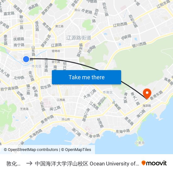 敦化路小学 to 中国海洋大学浮山校区 Ocean University of China (Fushan Campus) map