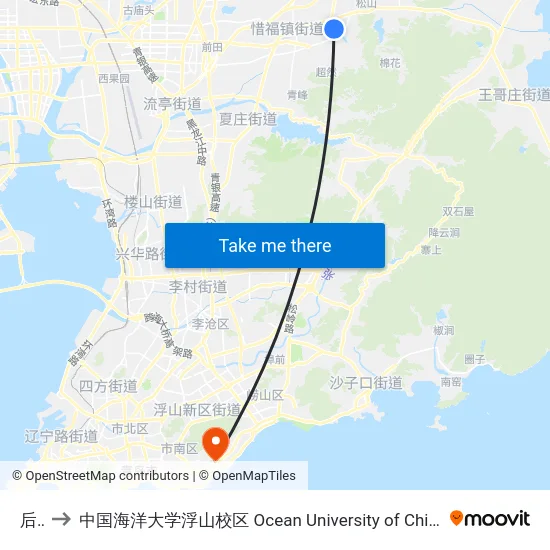 后金 to 中国海洋大学浮山校区 Ocean University of China (Fushan Campus) map
