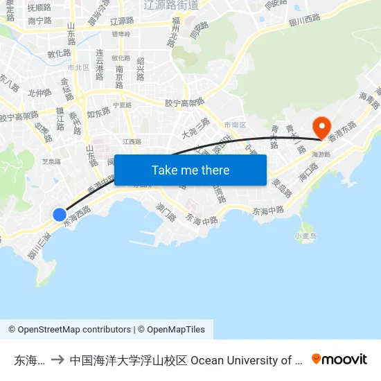 东海一路 to 中国海洋大学浮山校区 Ocean University of China (Fushan Campus) map