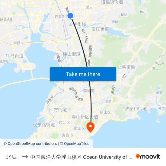 北后楼东 to 中国海洋大学浮山校区 Ocean University of China (Fushan Campus) map