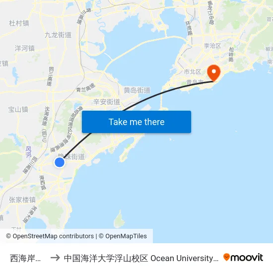 西海岸汽车总站 to 中国海洋大学浮山校区 Ocean University of China (Fushan Campus) map