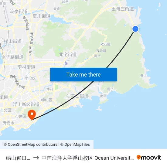 崂山仰口客服中心 to 中国海洋大学浮山校区 Ocean University of China (Fushan Campus) map