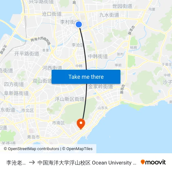 李沧老年大学 to 中国海洋大学浮山校区 Ocean University of China (Fushan Campus) map