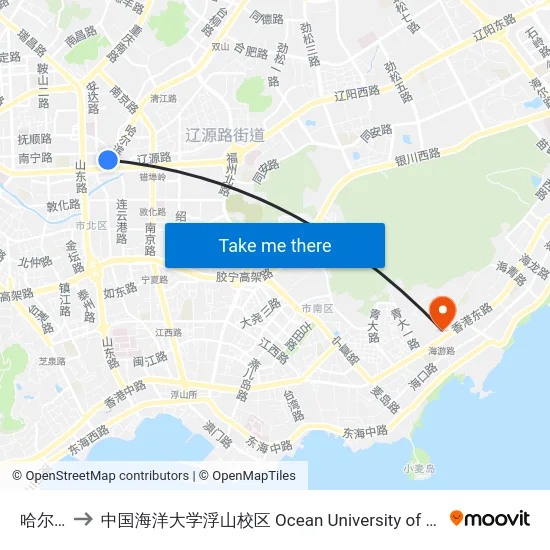 哈尔滨路 to 中国海洋大学浮山校区 Ocean University of China (Fushan Campus) map