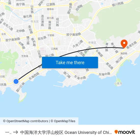 一疗 to 中国海洋大学浮山校区 Ocean University of China (Fushan Campus) map