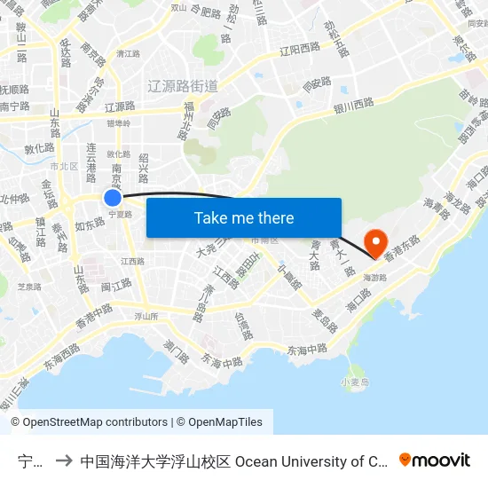 宁夏路 to 中国海洋大学浮山校区 Ocean University of China (Fushan Campus) map