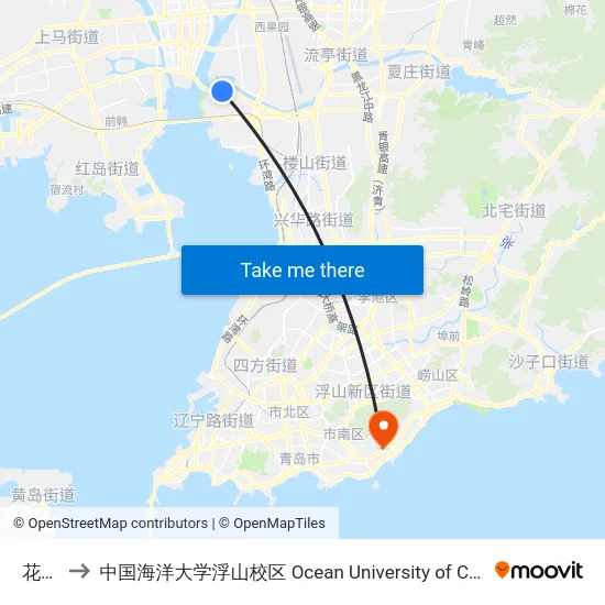 花溪地 to 中国海洋大学浮山校区 Ocean University of China (Fushan Campus) map