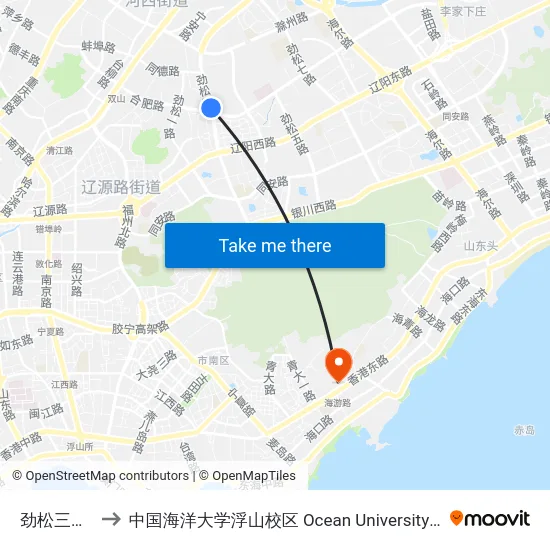劲松三路合肥路 to 中国海洋大学浮山校区 Ocean University of China (Fushan Campus) map