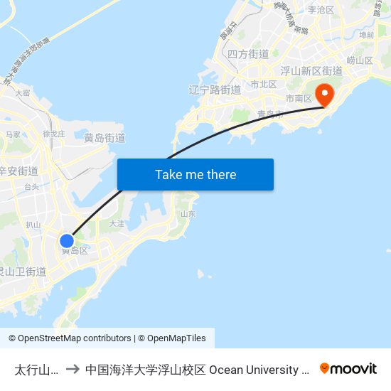 太行山二支路 to 中国海洋大学浮山校区 Ocean University of China (Fushan Campus) map