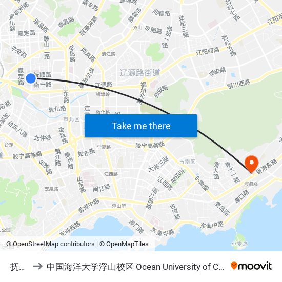 抚顺路 to 中国海洋大学浮山校区 Ocean University of China (Fushan Campus) map