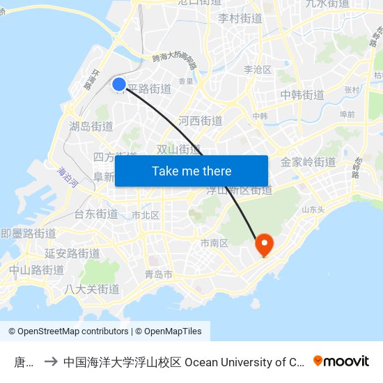 唐河路 to 中国海洋大学浮山校区 Ocean University of China (Fushan Campus) map