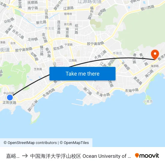 嘉峪关路 to 中国海洋大学浮山校区 Ocean University of China (Fushan Campus) map