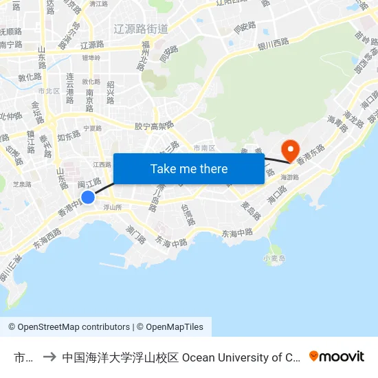 市政府 to 中国海洋大学浮山校区 Ocean University of China (Fushan Campus) map