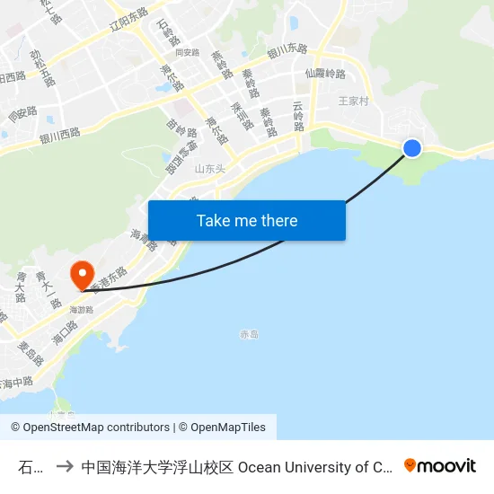 石老人 to 中国海洋大学浮山校区 Ocean University of China (Fushan Campus) map