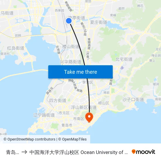 青岛机场 to 中国海洋大学浮山校区 Ocean University of China (Fushan Campus) map