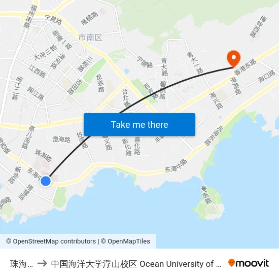 珠海支路 to 中国海洋大学浮山校区 Ocean University of China (Fushan Campus) map