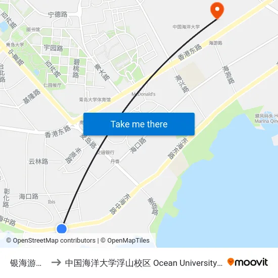 银海游艇俱乐部 to 中国海洋大学浮山校区 Ocean University of China (Fushan Campus) map