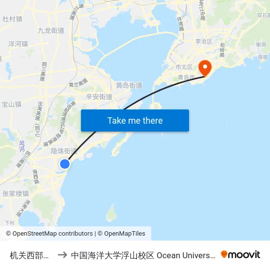 机关西部办公中心西 to 中国海洋大学浮山校区 Ocean University of China (Fushan Campus) map