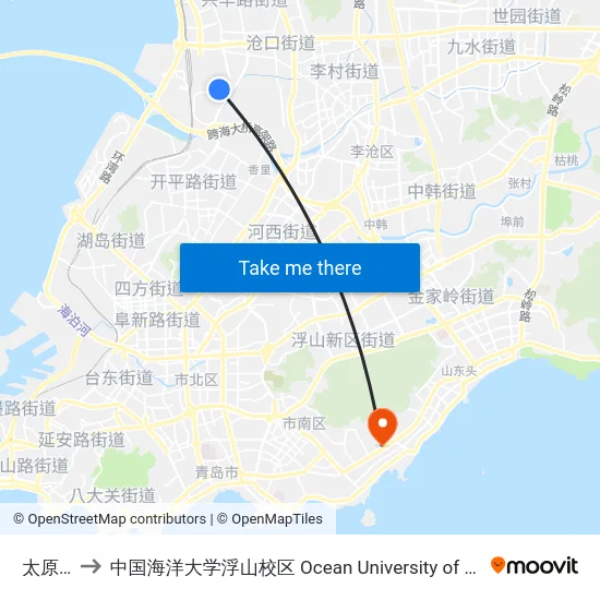 太原路东 to 中国海洋大学浮山校区 Ocean University of China (Fushan Campus) map