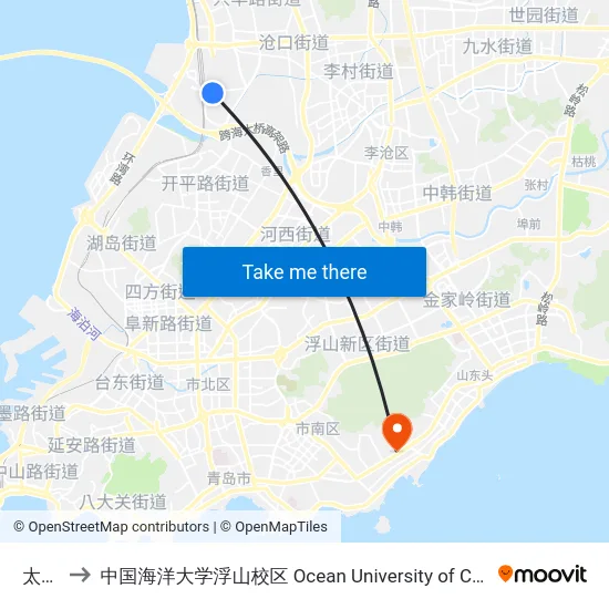 太原路 to 中国海洋大学浮山校区 Ocean University of China (Fushan Campus) map