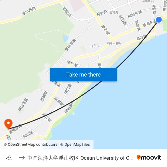 松岭路 to 中国海洋大学浮山校区 Ocean University of China (Fushan Campus) map