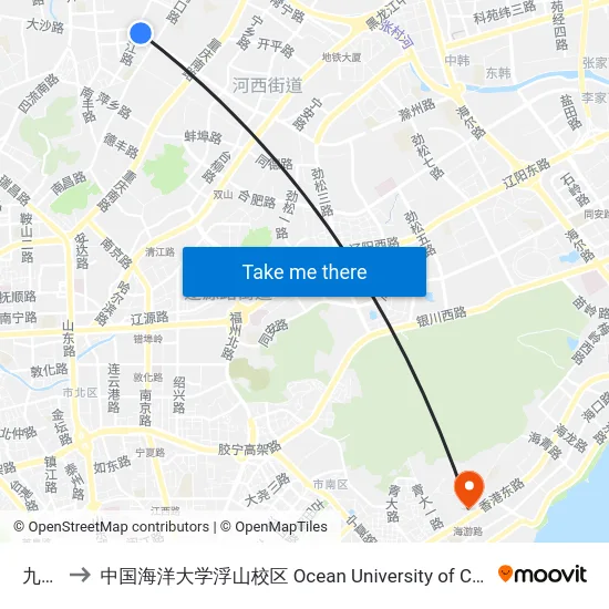 九江路 to 中国海洋大学浮山校区 Ocean University of China (Fushan Campus) map