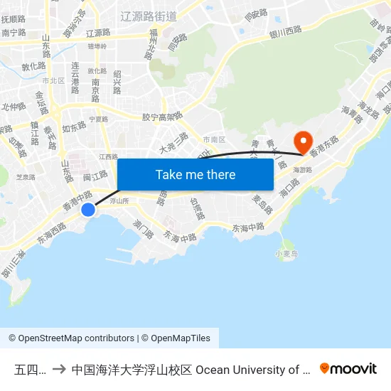 五四广场 to 中国海洋大学浮山校区 Ocean University of China (Fushan Campus) map