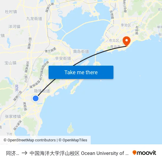 同济医院 to 中国海洋大学浮山校区 Ocean University of China (Fushan Campus) map
