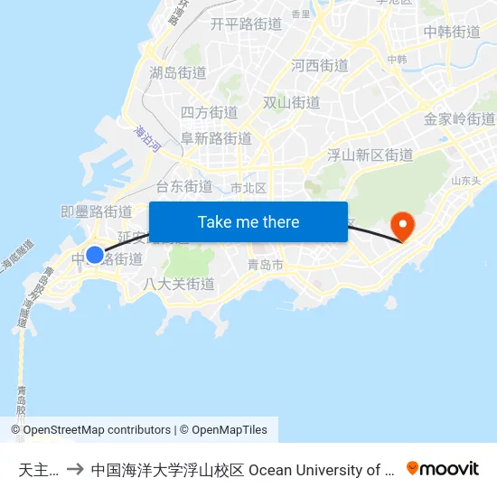 天主教堂 to 中国海洋大学浮山校区 Ocean University of China (Fushan Campus) map