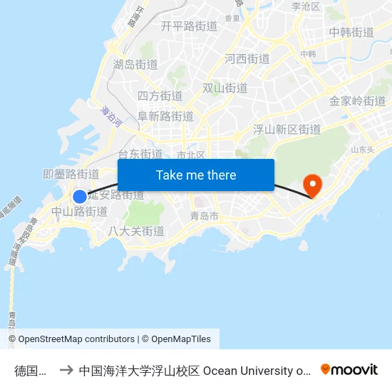 德国风情街 to 中国海洋大学浮山校区 Ocean University of China (Fushan Campus) map
