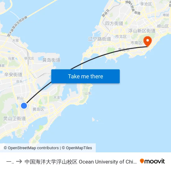 一中 to 中国海洋大学浮山校区 Ocean University of China (Fushan Campus) map