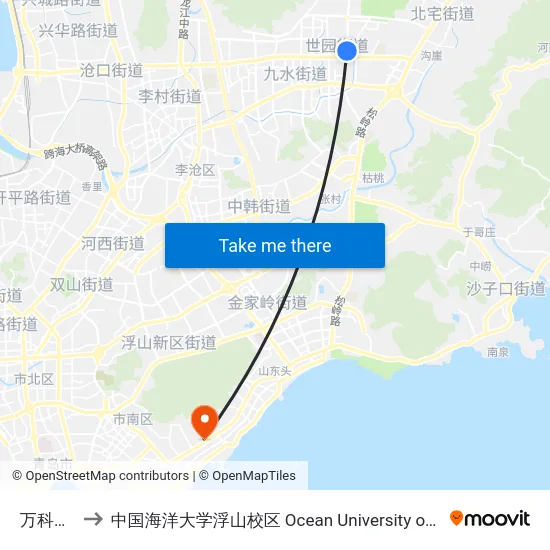 万科生态城 to 中国海洋大学浮山校区 Ocean University of China (Fushan Campus) map