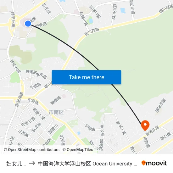 妇女儿童医院 to 中国海洋大学浮山校区 Ocean University of China (Fushan Campus) map
