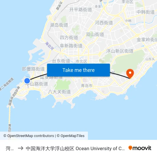 菏泽路 to 中国海洋大学浮山校区 Ocean University of China (Fushan Campus) map