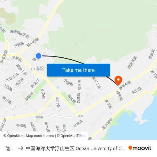 隆德路 to 中国海洋大学浮山校区 Ocean University of China (Fushan Campus) map