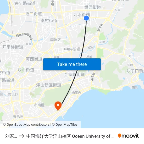 刘家下河 to 中国海洋大学浮山校区 Ocean University of China (Fushan Campus) map