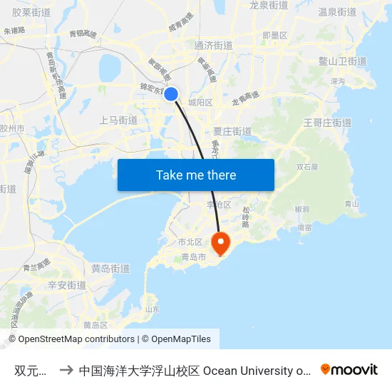 双元路北站 to 中国海洋大学浮山校区 Ocean University of China (Fushan Campus) map