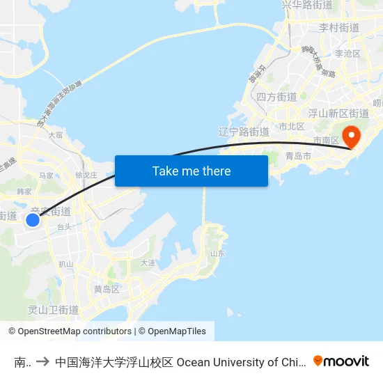 南泥 to 中国海洋大学浮山校区 Ocean University of China (Fushan Campus) map