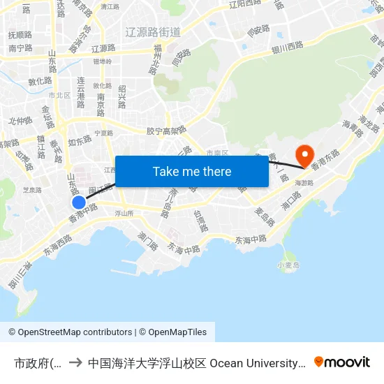 市政府(山东路) to 中国海洋大学浮山校区 Ocean University of China (Fushan Campus) map