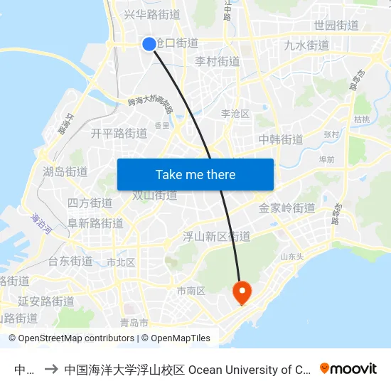 中华路 to 中国海洋大学浮山校区 Ocean University of China (Fushan Campus) map