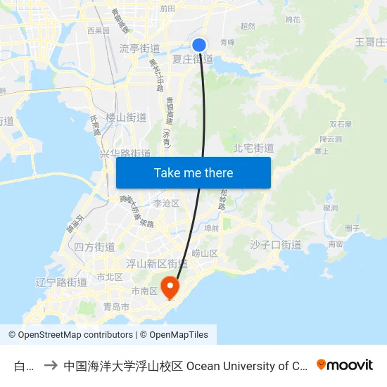 白沙河 to 中国海洋大学浮山校区 Ocean University of China (Fushan Campus) map