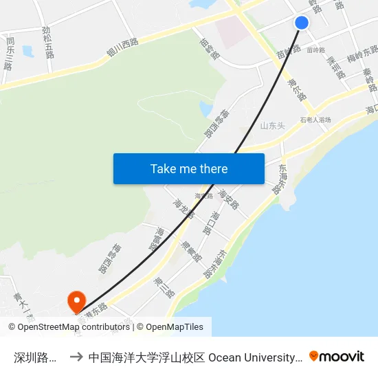 深圳路仙霞岭路 to 中国海洋大学浮山校区 Ocean University of China (Fushan Campus) map