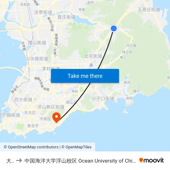 大崂 to 中国海洋大学浮山校区 Ocean University of China (Fushan Campus) map