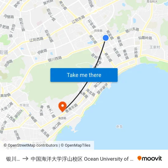 银川东路 to 中国海洋大学浮山校区 Ocean University of China (Fushan Campus) map