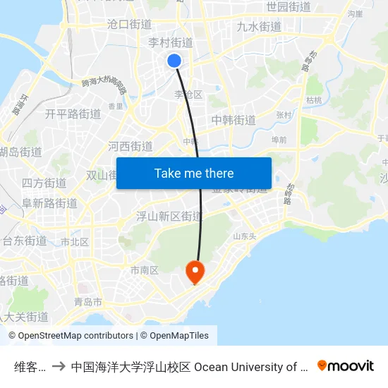 维客广场 to 中国海洋大学浮山校区 Ocean University of China (Fushan Campus) map