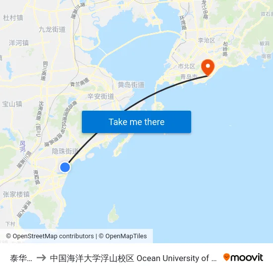 泰华花园 to 中国海洋大学浮山校区 Ocean University of China (Fushan Campus) map