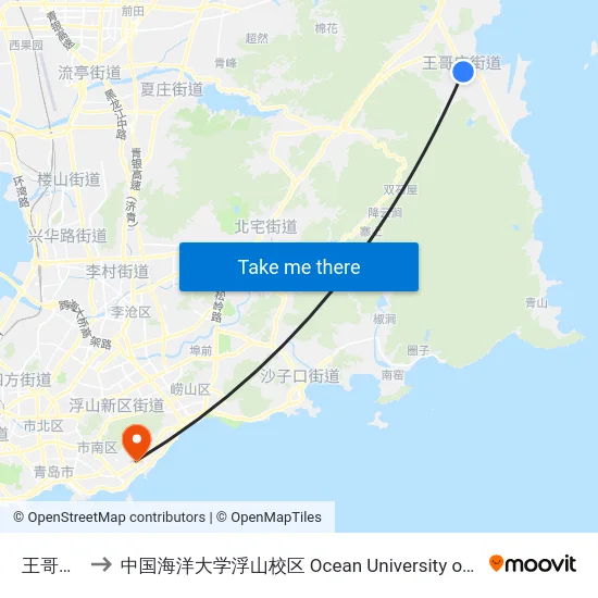 王哥庄街道 to 中国海洋大学浮山校区 Ocean University of China (Fushan Campus) map