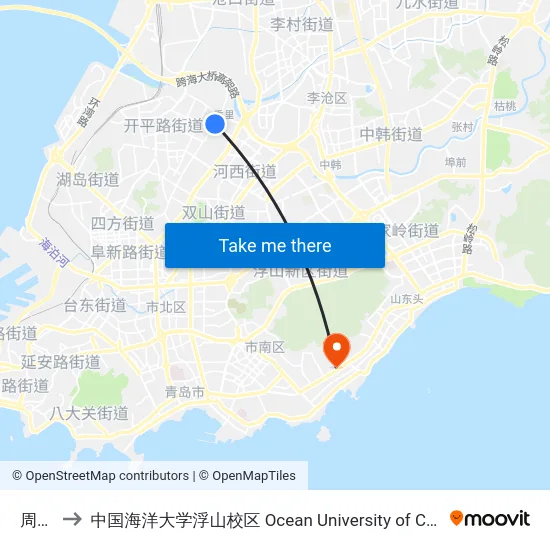 周口路 to 中国海洋大学浮山校区 Ocean University of China (Fushan Campus) map