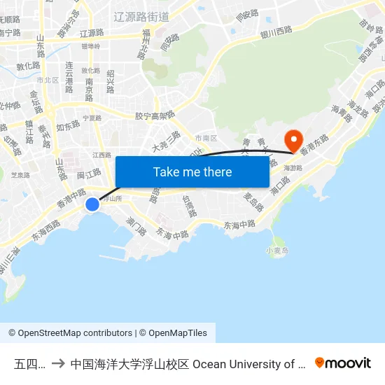 五四广场 to 中国海洋大学浮山校区 Ocean University of China (Fushan Campus) map